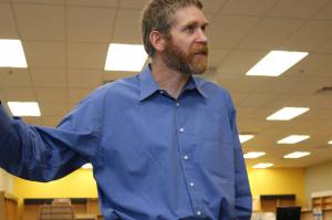 Dan Ullom discusses Brick and Mortar Books, which will open soon in Redmond Town Center. Aaron Kunkler, Redmond Reporter