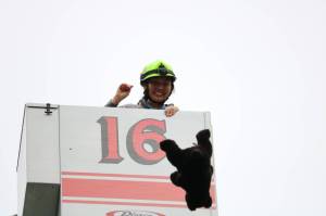 Student-made creations were dropped from a firetruck at Albert Einstein Elementary on Tuesday during the annual egg drop.                                 Aaron Kunkler/Redmond Reporter