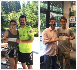 Redmond Ridge Soccer Academy&rsquo;s John Towers with scholarship recipients Meghan Rodger and Benio Olewski. Courtesy photos