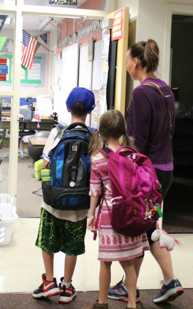 A kiss before class at Horace Mann Elementary
