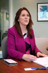 Washington Secretary of State Kim Wyman speaks with Sound Publishing staff during an interview on Friday at the Bellevue Reporter office. Carrie Rodriguez/staff photo