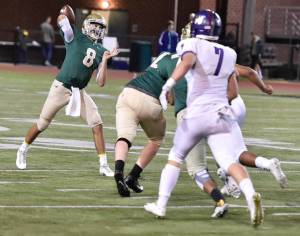 Redmond quarterback Teryn Berry fires away during last Friday night&rsquo;s game. Courtesy of Marc La Pierre Photography http://marclapierre.photodeck.com/