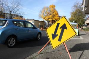 Two-way traffic is now flowing on Redmond Way after the street was converted from a one-way road. Aaron Kunkler/Redmond Reporter