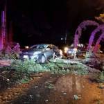 A driver gets stuck rolling over a downed tree on Monday night in the 13800 block of Northeast 80th Street in Redmond. There were no injuries. Courtesy photo