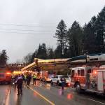 The Amtrak train 501 wreckage on Interstate 5 near DuPont. Courtesy of Washington State Trooper, Brooke Bova.
