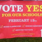 A Lake Washington School District bond and levies sign is displayed on Northeast 85th Street in Kirkland. Andy Nystrom, Redmond Reporter
