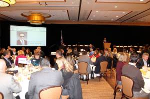 Lt. Gov. Cyrus Habib addresses a crowd at the East King County Chambers of Commerce Legislative Coalition breakfast on Thursday. Raechel Dawson/staff photo