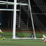 Redmonds Angel Hernandez tallies the Mustangs second goal with about three minutes to go in the locals 2-0 victory over Mercer Island on Monday. Jacen Stein also scored on a penalty kick. Photo courtesy of Dale Garvey