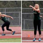 Redmonds Kaitlyn Hartman competes in the discus at districts. Photos courtesy of Stuart Lui