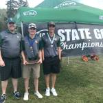 Bear Creek School coach Mike Faris and golfers John Hayes and Oliver Nordberg at state. Photo courtesy of Chad Pohlman