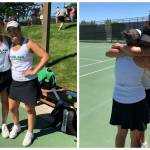 Overlakes tennis duo of Amanda Lin and Maria Russinovich netted their second consecutive 1A state title last month in Yakima. They defeated Mary Zisette and Alison Papritz of South Whidbey, 6-2, 5-7, 6-2. Photos courtesy of Overlake Athletics Twitter page