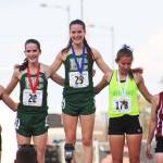 Bear Creeks Olivia Markezich (middle, blue ribbon) won the 1A state 1,600-meter championship last month at Eastern Washington University. She won with a time of 5:02.41 and her sister Andrea (second from left, red ribbon) took second in 5:06.88. Olivia took second in the 800 meters with a time of 2:18.51, setting a new school record. In the 3,200 meters, Andrea took second in 11:04.30 and Olivia took third in 11:06.70. Long-jumper Brielle Baker broke a 15-year-old school record with a mark of 17-00.75 to place sixth. Ian Levasseur took 12th in the 400 meters in 52.59. The girls team placed fourth overall and the boys squad won the state academic championship. Photo courtesy of Ron Markezich