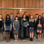 From left to right, back row: Nicolas Woolwine, Isaac John Perrin, Lucas Wall, Bradley Ross Cagle, Daniel Liu, Tyler Paul Zangaglia; front row: Scott Cavanagh, Michelle Um, Divya Parimi, Anna Wang, Jessica Wells, Jamie Ellen Hudson, Khushi Manish Chaudhari, Shawdi Mehrvarzan. Photo by Brandi Comstock. Photo courtesy of the Lake Washington Schools Foundation