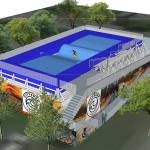 A concept drawing of the temporary surfing facility the Hosses hope to open this summer in downtown Issaquah. They hope to break ground on a permanent Highlands facility later this year. Courtesy of Trisha Hoss