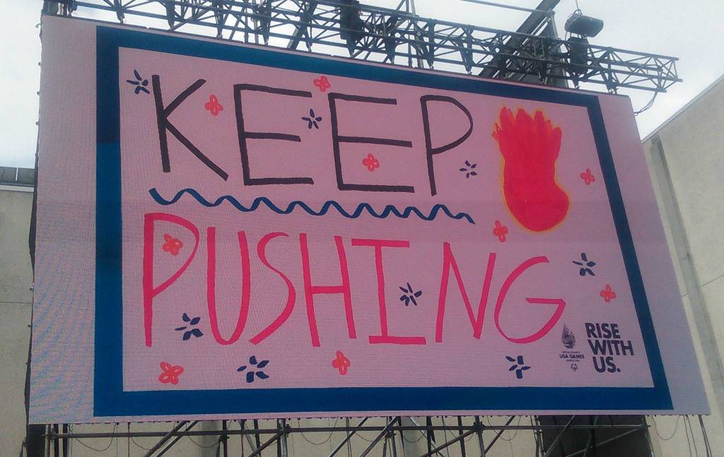 A message beamed on the screen at the University of Washington.