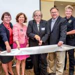 From left to right: Tisza Rutherford, recovery services supervisor, Ikron (treatment agency); Lisa Rosenblum, director of the King County Library System; Judge Paglisotti, Community Court judge, King County District Court; Mayor John Marchione; Chief of Police Kristi Wilson; and Calista Welbaum, Community Court manager, King County District Court. Photo courtesy of the city of Redmond