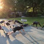 A group of F3 members perform Handslap Merkins as they wait for the other group to return from a run around the parking lot. Photo Courtesy of Brian Dilfer Gawthrop
