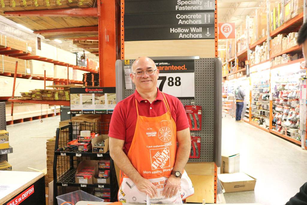 Tom Sams said home Depot has a history working with veterans. Through Team Depot, volunteers devote thousands of hours each year to building and repairing home for those who have served. Stephanie Quiroz/staff photo.