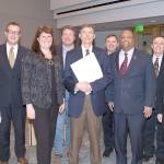 Members of the King County Council join retiring executive director of ARCH Arthur Sullivan after the council recognized Sullivan as a voice for affordable housing in East King County. Photo courtesy of King County.