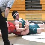 Redmonds Carson Lui pins his Mount Si opponent in a recent 4A KingCo dual meet. Redmond won, 42-34. Photo courtesy of Dale Garvey