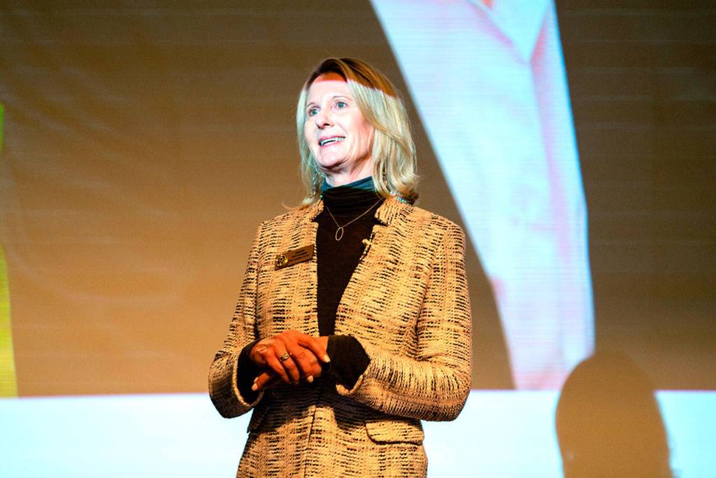 Washington State Senator, Patty Kuderer, gives the opening remarks at Women in Clouds second annual summit on Jan. 26. Courtesy of Vincent Konkel/Women in Cloud