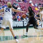 Overlakes Kaku Cosmos drives the ball up court at state. She is the Emerald City League most valuable player. Photo courtesy of David Chudzik