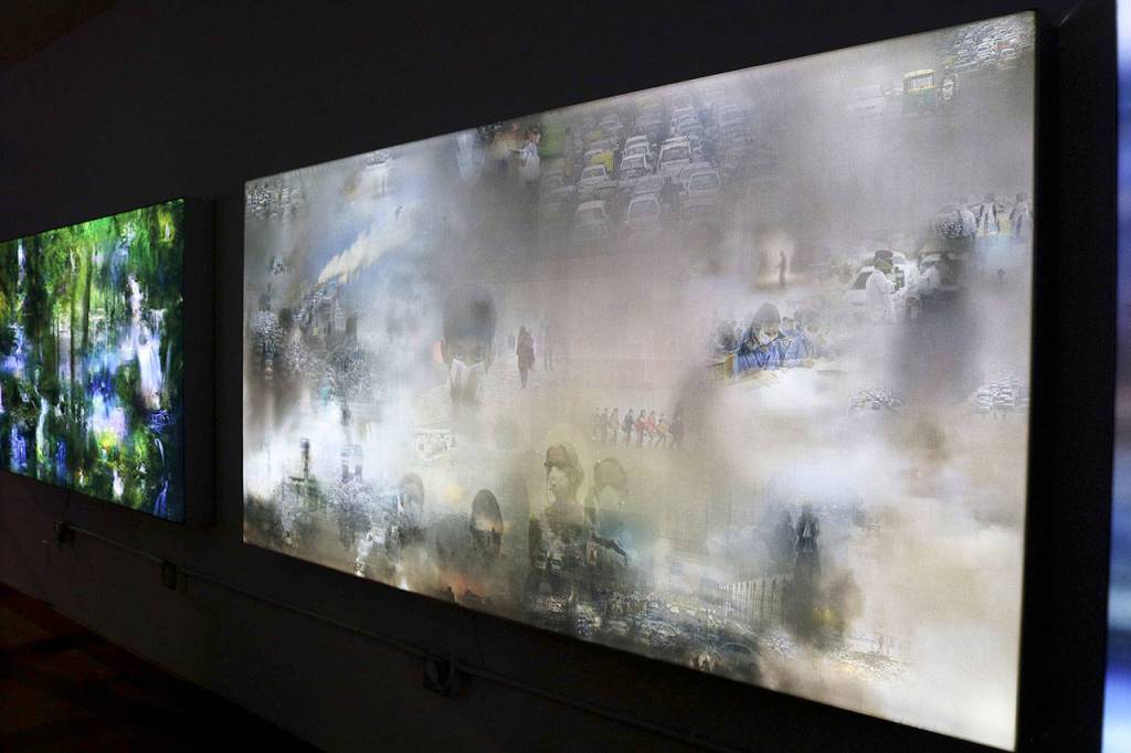 Petrićs Lost Skies is an installation that captures peoples perspective on climate change and engage their connection with nature. Petrić partnered with artificial intelligence scientist Mihai Jalobeanu to create these installations. Stephanie Quiroz/staff photo.