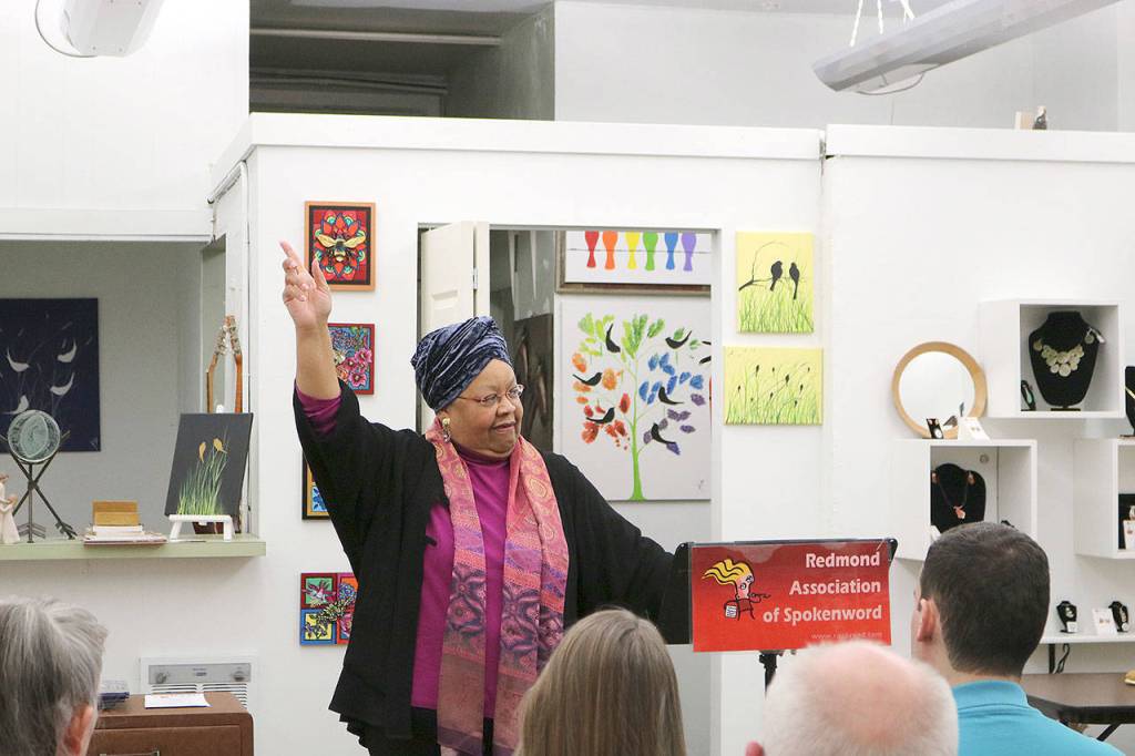 Gloria Burgess shared from her new book and answered questions from the Redmond Association of Spokenword on Feb. 22. Stephanie Quiroz/staff photo.