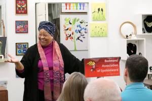 Award-winning author and poet, Gloria Burgess shared from her new book, Pass It On! on Feb. 22 at Los Pajaros in Redmond. Stephanie Quiroz/staff photo.
