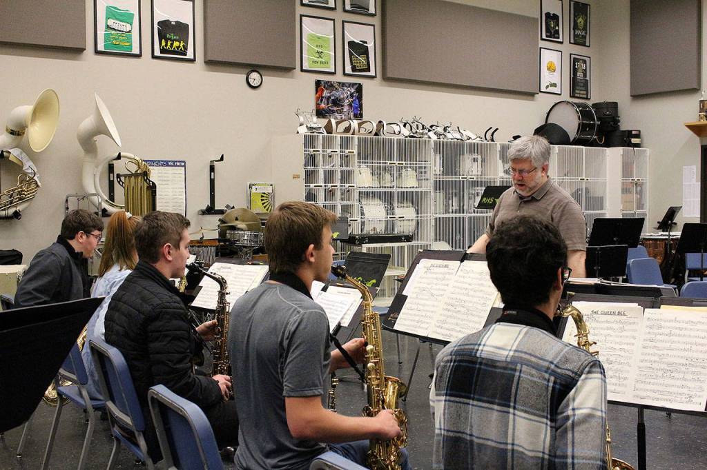The RHS jazz band, studio jazz orchestra and string orchestra will be performing at Carnegie Hall. From left: Ryan York, Emma Johnson, Noah Barr, Jackson Graves, Yotam Snir, Andy Robertson. Madison Miller/staff photo