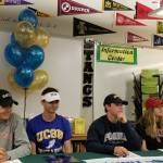Recent Redmond High college signees, from left, Lance Mason, George Cretu, Spencer Uyematsu and Rachel Birney. Courtesy photo