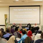 From left: Panelists Aneelah Afzali, Theresa Crecelius, Imam Abdirahman Kariye, and Fauzia Lala speak on personal stories of how they have directly been hurt by anti-Muslim hate incidents at MAPS on May 15.
