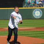 Edgar Martinez throws out the first pitch for the Mariners game on March 28. Andy Nystrom / staff photo