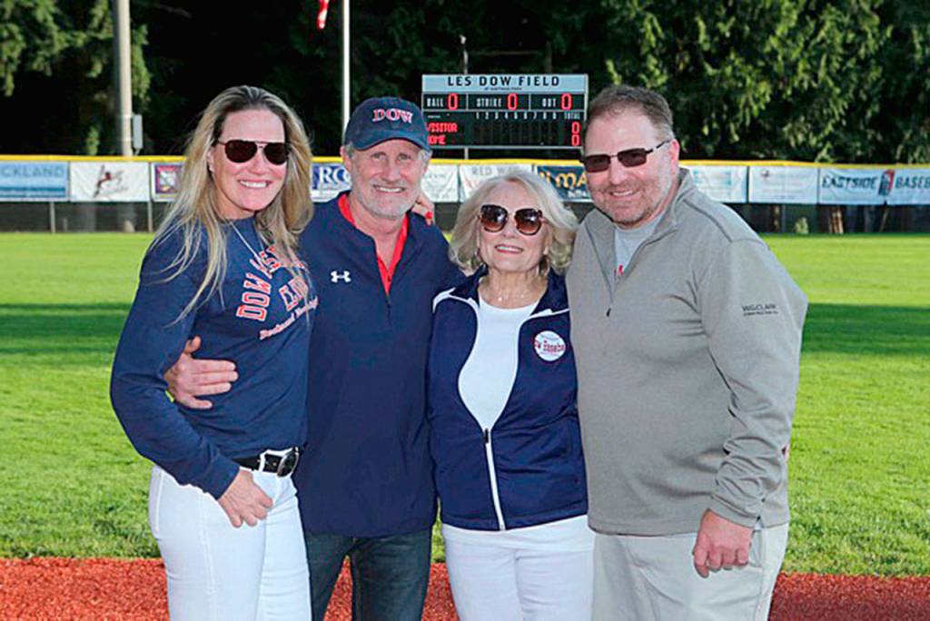 Erin Dow with her three children Chrissy Dow Russell (left), Dan Dow, and Mark Dow on July 19. Photo courtesy of the city of Redmond