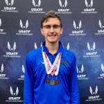 Redmonds Ethan Ashley dons his medals from the recent USA Track & Field Region 13 Junior Olympic Pacific Northwest meet. Courtesy photo