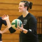 New Mustang head coach Mariah Hale has a laugh while instructing the girls. Andy Nystrom/ staff photo