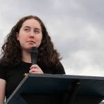 Jolie Simone Barga, a freshman at Lake Washington High School, addresses the crowd at Fridays climate strike. Madison Miller/staff photo