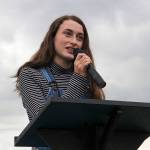 Amelia Hawkins, a junior at Eastside Preparatory School, addresses the he crowd at Fridays climate strike. Madison Miller/staff photo