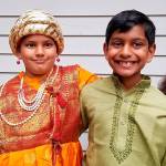 From left, Reva Galande, Mihir Limaye, Amol Rane, and Ahana Ranade prepare for the fancy dress competition part of Deepmala. Photo courtesy of Yash Limaye