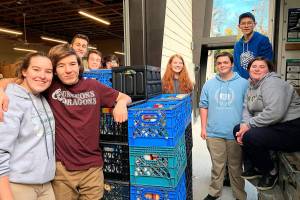 Photo courtesy of The Bear Creek School                                 Bear Creek National Honor Society students from left, Kate McDonough, Chuck McDonough, James Wadhwani, Tyler Doyle, Benjamin Ferreira, Kathryn Sutherland, Ryan Bracewell, Nelson Sun and Annemarie Mullet delivered food donations to the Hopelink food bank in Redmond.