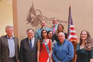Photo courtesy of Neelam Chahlia                                 The Redmond City Council recognized Neelam Chahlias participation in the Mrs. America contest as Mrs. Washington at its Nov. 19 meeting.