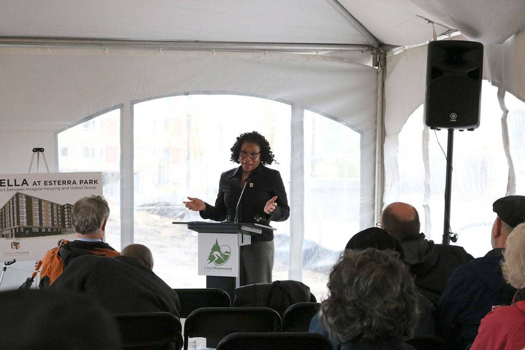 Loria Yeadon, YMCA CEO speaks on the onsite YMCA early childhood development center at Capella at Esterra Park on Dec. 11. Stephanie Quiroz/staff photo