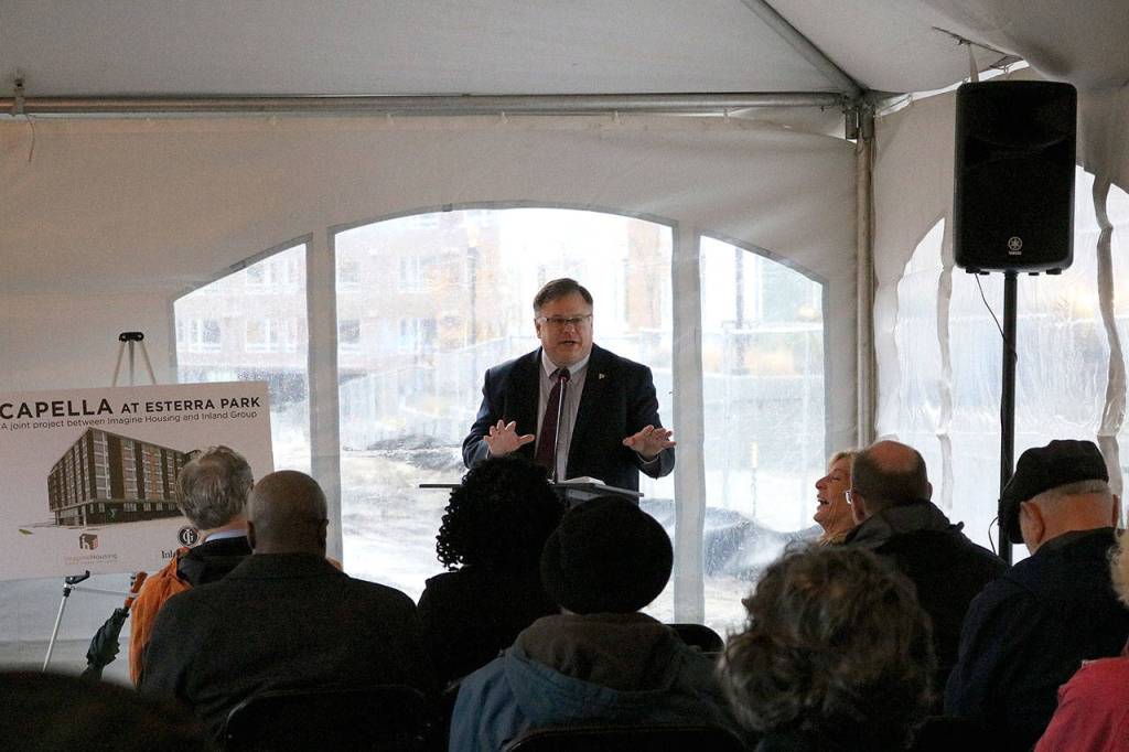 Redmond Mayor John Marchione said Capella at Esterra Park fits with Redmonds vision that has been in the work for more than 12 years. Stephanie Quiroz/staff photo