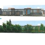 Conceptual designs from Emerald Heights for a new assisted living facility along 176th Ave NE showing both the building, top, and what it will look like with tree cover. Graphic courtesy of Emerald Heights