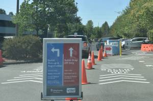 King County Election headquarters in Renton, on primary Election Day, Aug. 4. Voters can return their ballot and register in-person at the election headquarters and other voting centers by 8 p.m. Haley Ausbun/Staff photo.