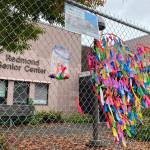 The closed Redmond Senior Center on Oct. 13. Community members leave ribbons in the heart to honor the memories of the to-be-demolished center. Haley Ausbun/staff photo.