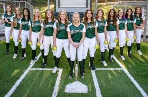 Redmond Little Leagues majors softball all-stars, from left to right, Ainsley Barcalow, Kati Cygan, Ella Enich, Livy Ruess, Julia Cady, Addy Ruess, Zoey Cooper, Simone Loving-Williams, Abby Hartman, Daisy Walker, Ella Carter, Maggie Enich and Mia Perez. Photo courtesy of Gus Perez