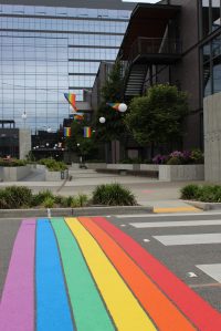 Bellevues Spring District rainbow crosswalk. Courtesy of Linda Hoffner.