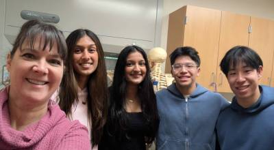 From left to right: Tesla STEM High School teacher/coach Rebecca Townsend and senior students Shriya Krishnan, Shailja Tyagi, Rafael Reyes and Koji Hamanaka. Courtesy photo