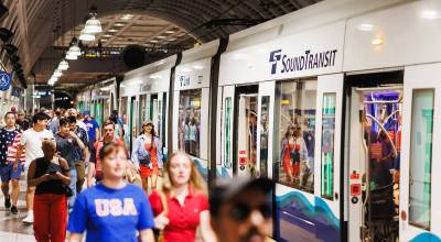 Fans on Link arrive at Pioneer Square Station for the FIFA World Cup game in Seattle between the USA and Belgium on July 6. COURTESY PHOTO, Sound Transit